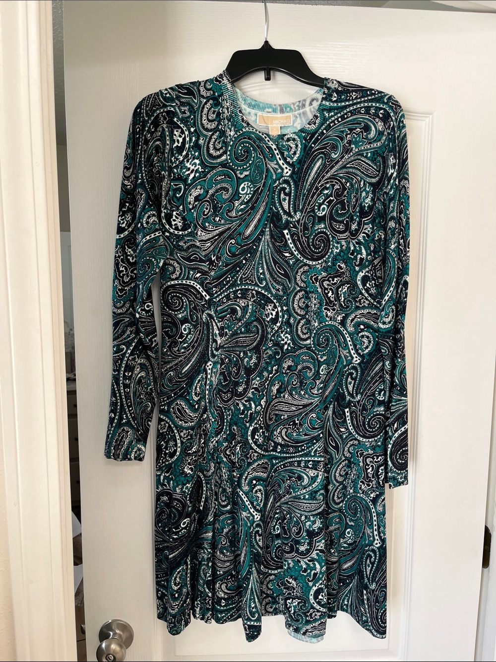 Michael Kors Long Sleeve sweater Paisley Dress in Black & Green, NWT, M